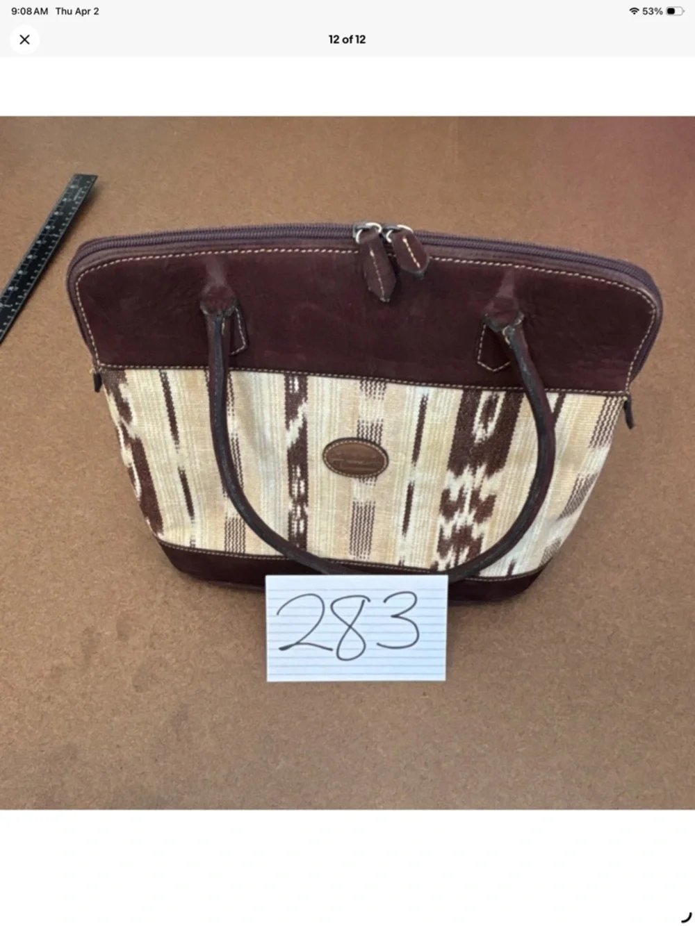 Western-Inspired handmade Brown & Cream handbag with Leather Trim